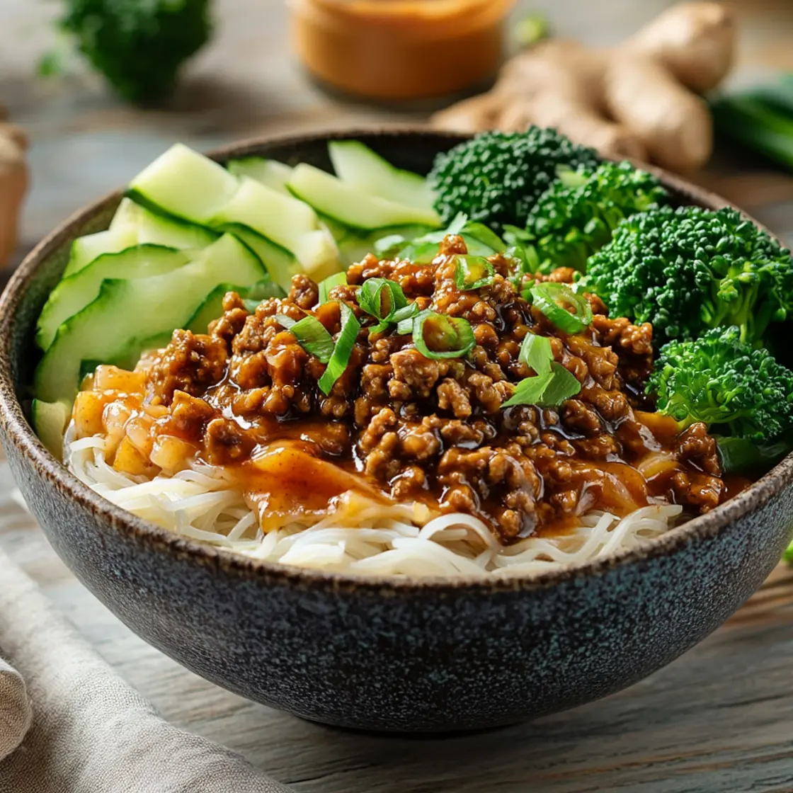 Savoury Ginger and Peanut Butter Beef Bowl