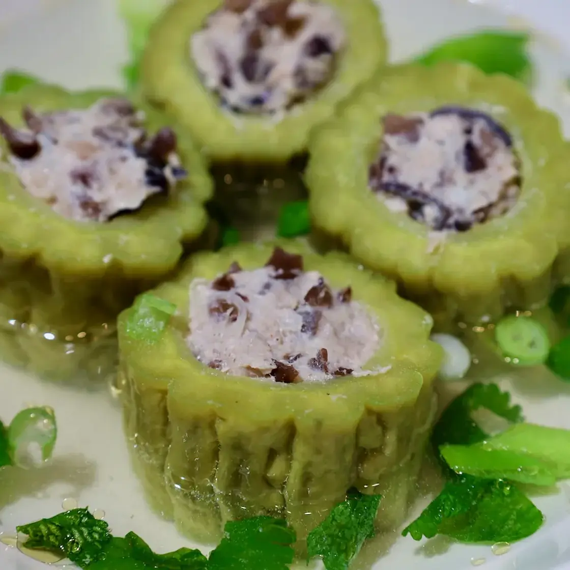 Vietnamese Stuffed Bitter Melon Soup (Canh khổ qua dồn thịt)