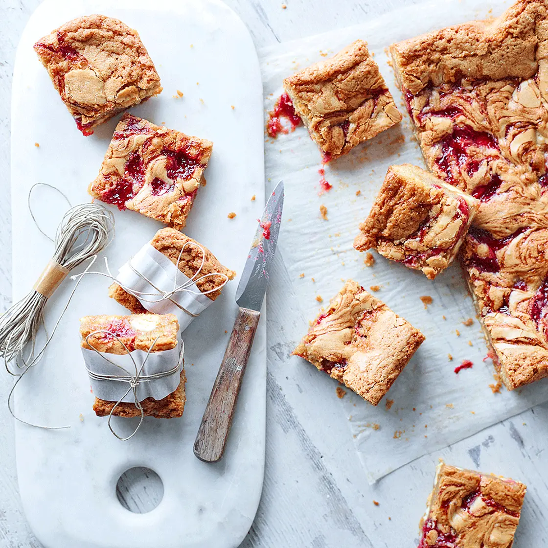 Strawberry and White Chocolate Blondies