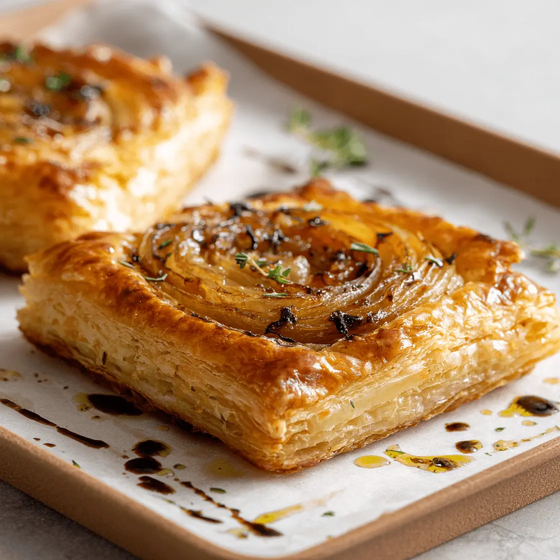 Blätterteiggebäck mit Zwiebeln
