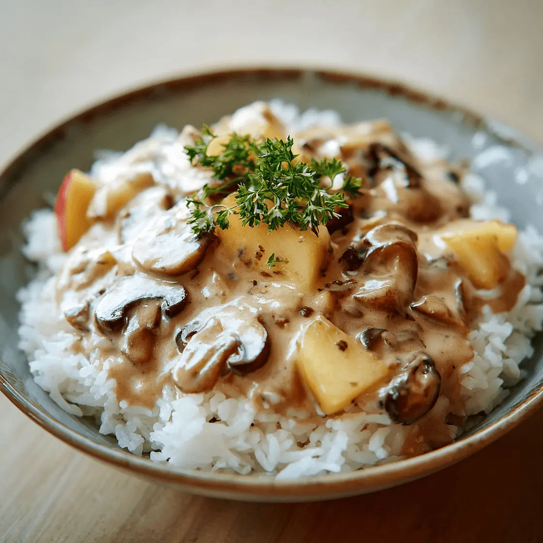 Pilzsauce mit Apfelstücken