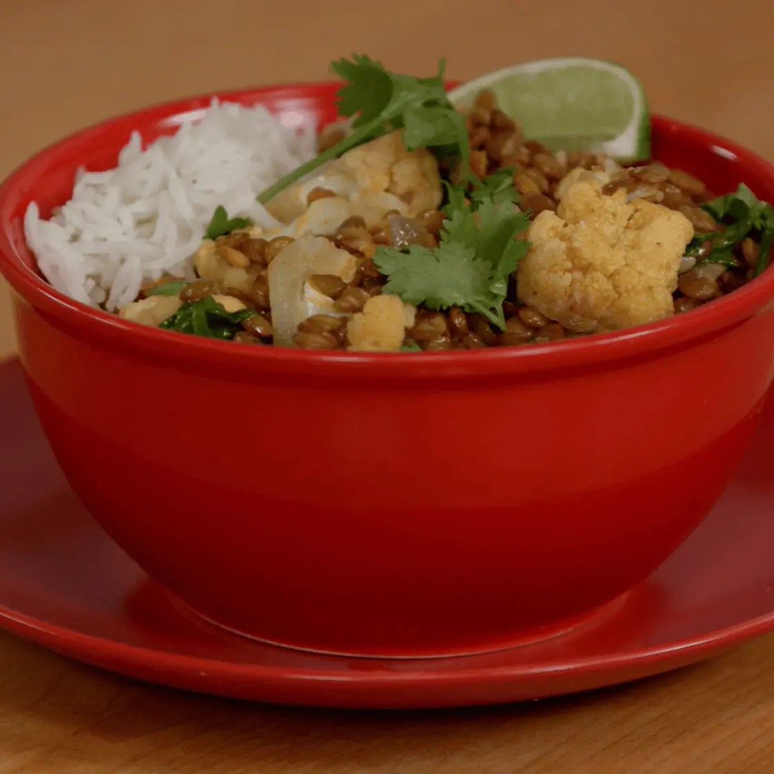 Coconut Lentil Curry With Cauliflower & Spinach