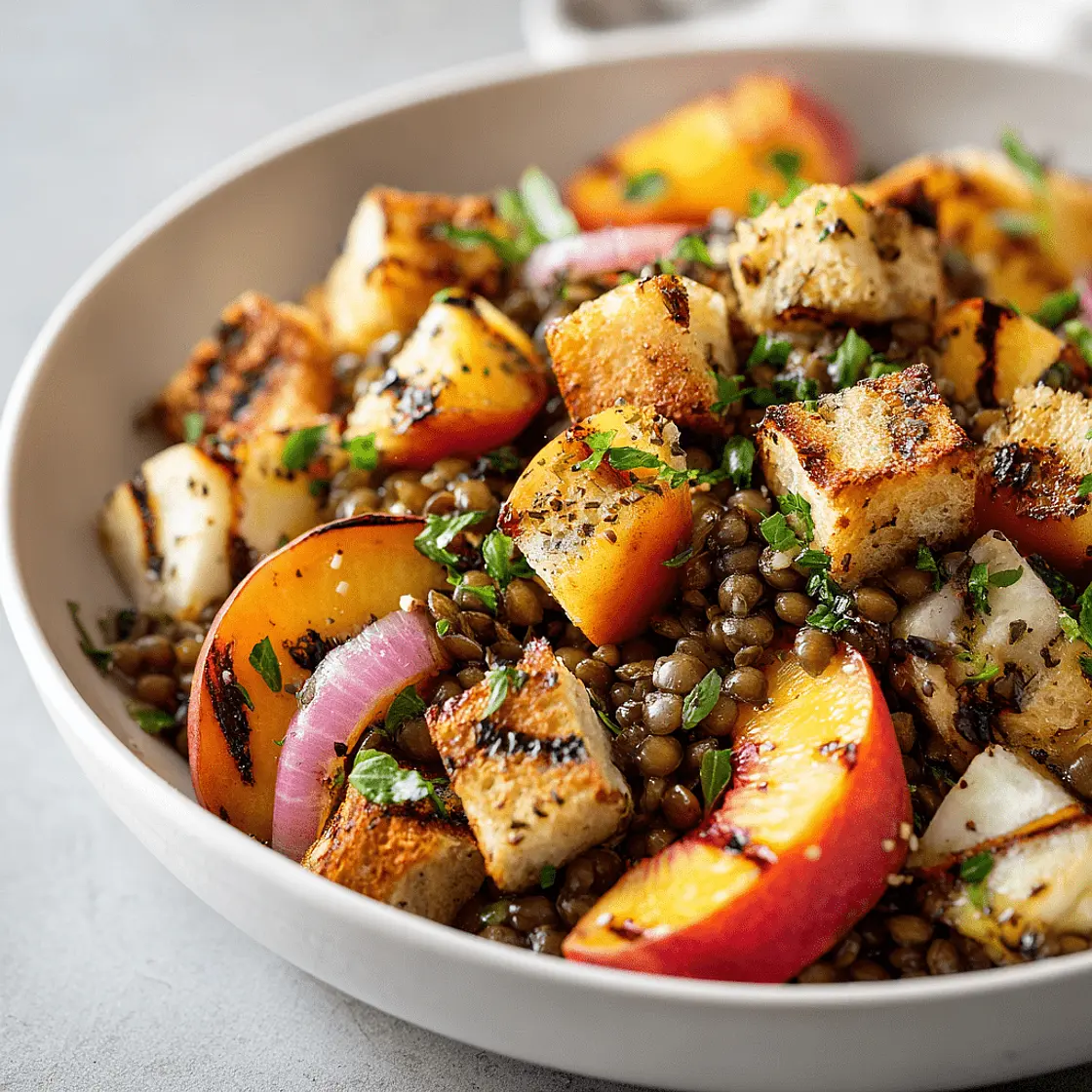 Panzanella mit Linsen und gegrillten Pfirsichen