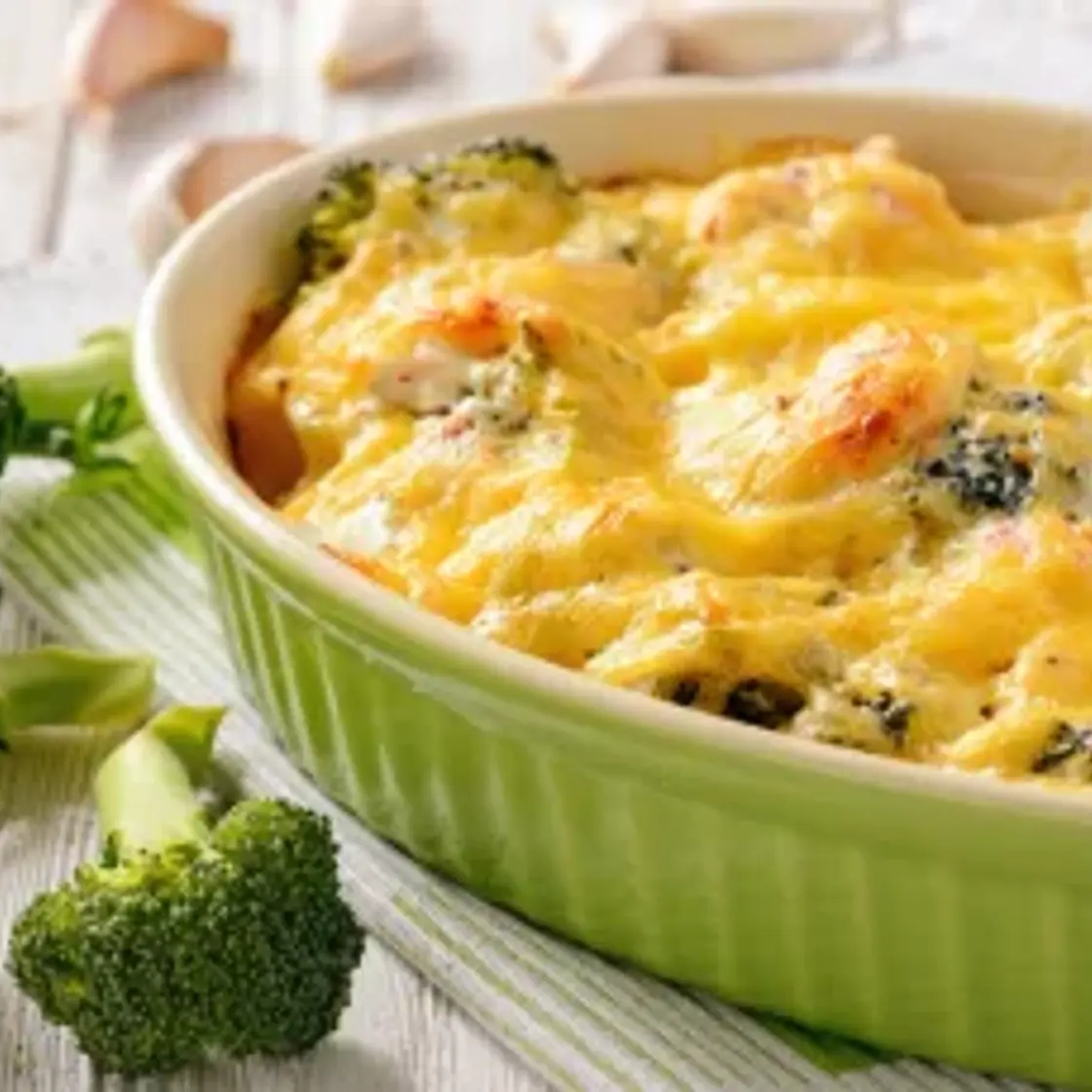 Gratin de pommes de terre, brocolis et champignons