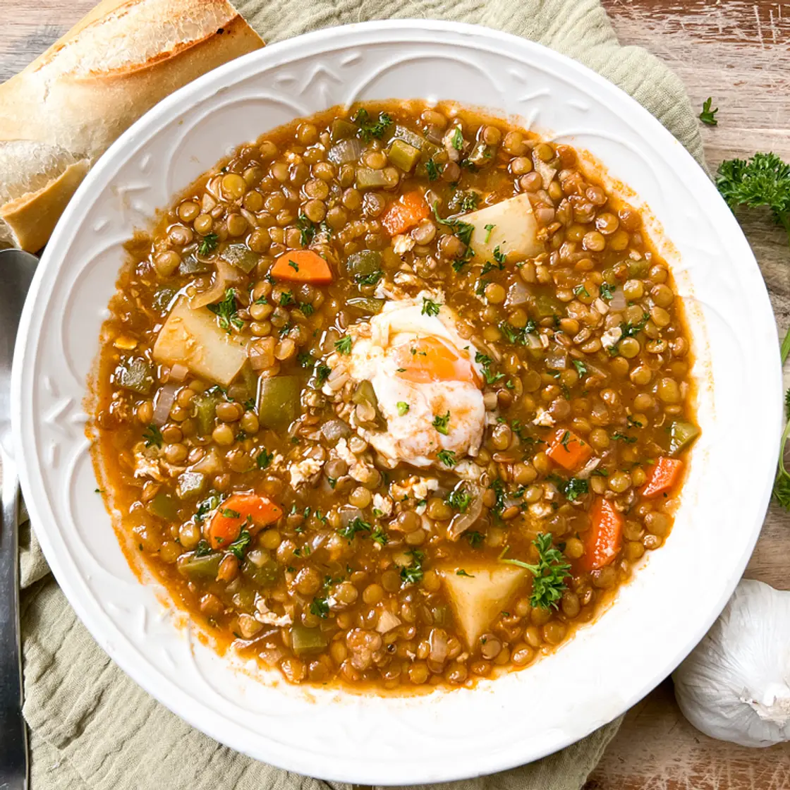 Spanish Lentil Stew with Eggs