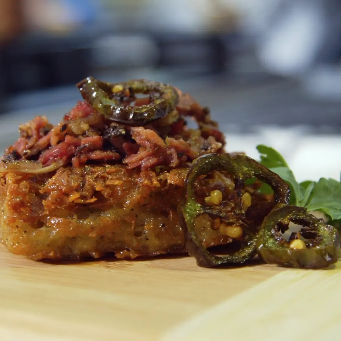 Twice Fried Pastrami Latkes