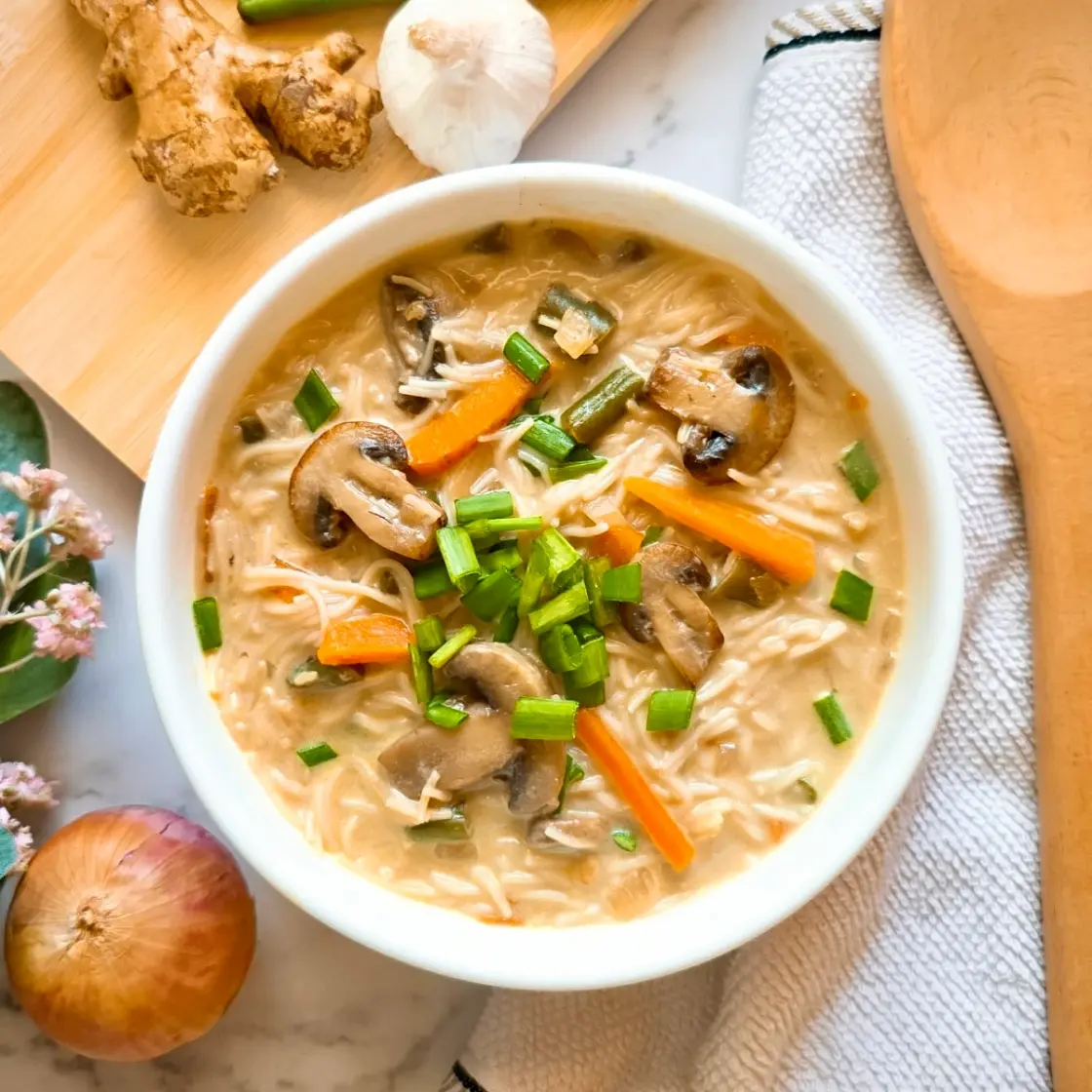 EASY Vegetable Noodle Soup Recipe (Creamy Style!)