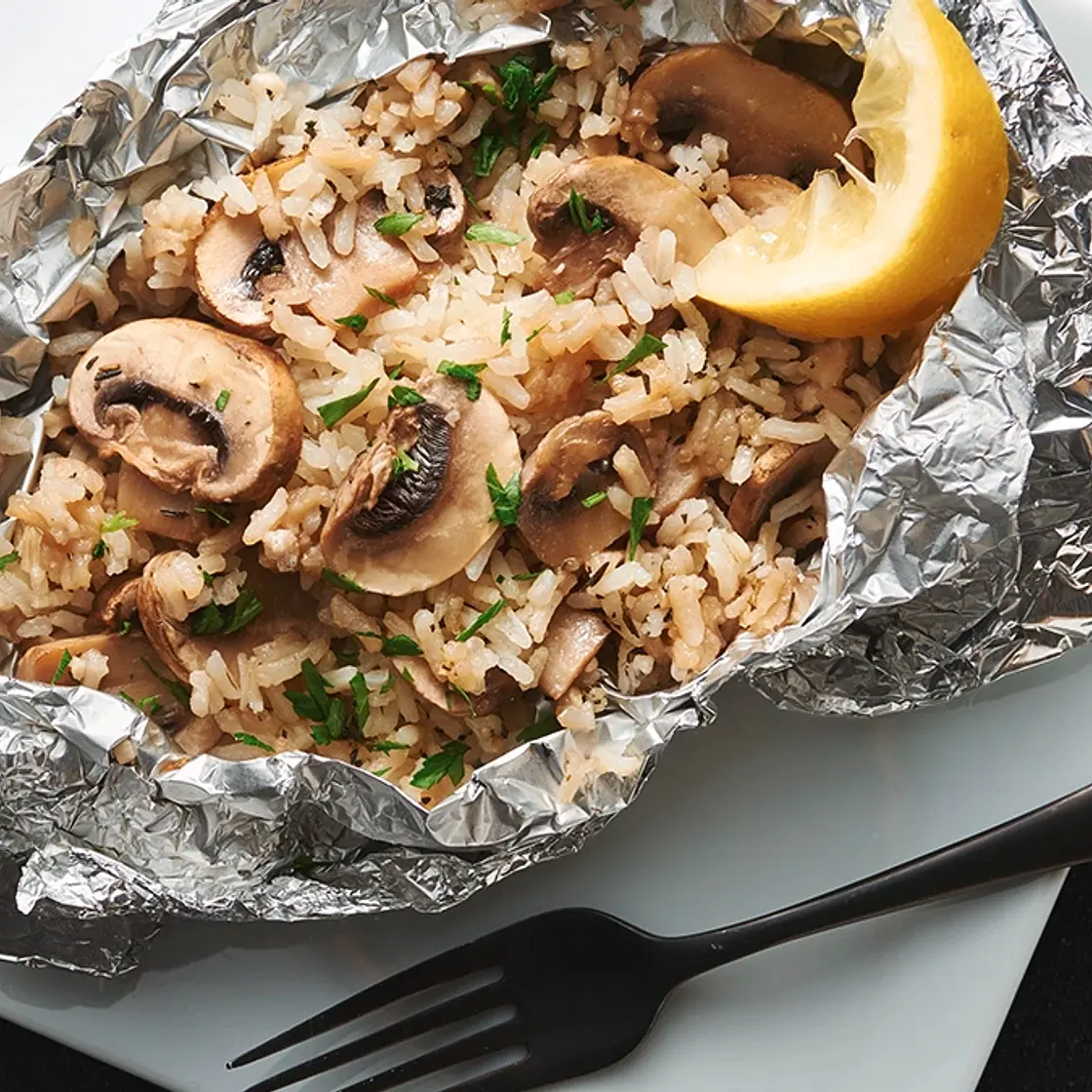 Herbed Mushroom and Rice Foil Packs