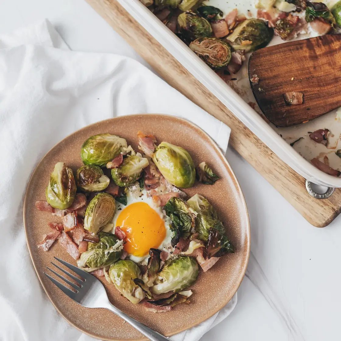 Sheet Pan Brussels Sprouts Egg Hash