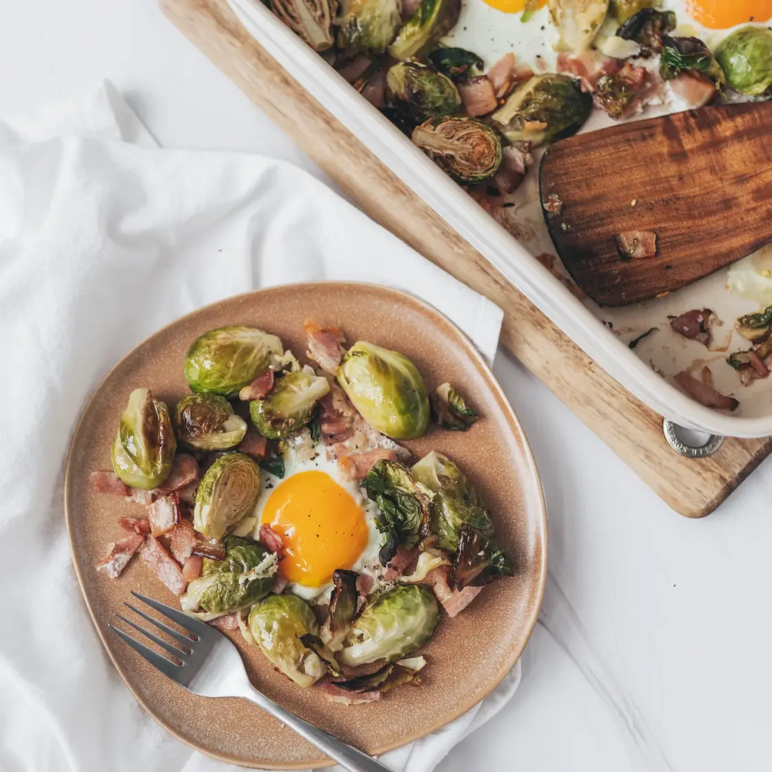 Sheet Pan Brussels Sprouts Egg Hash