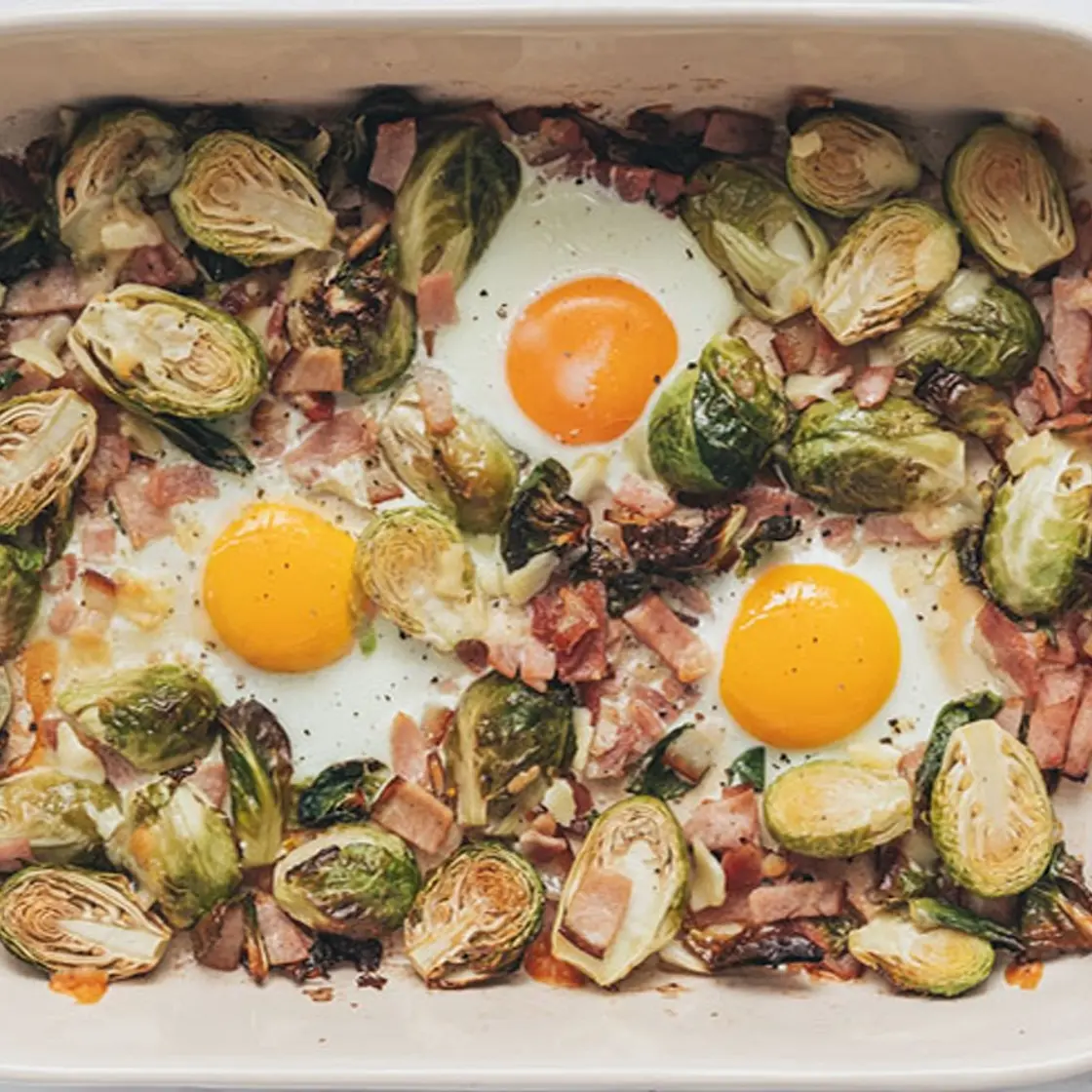 Sheet Pan Brussels Sprouts Egg Hash