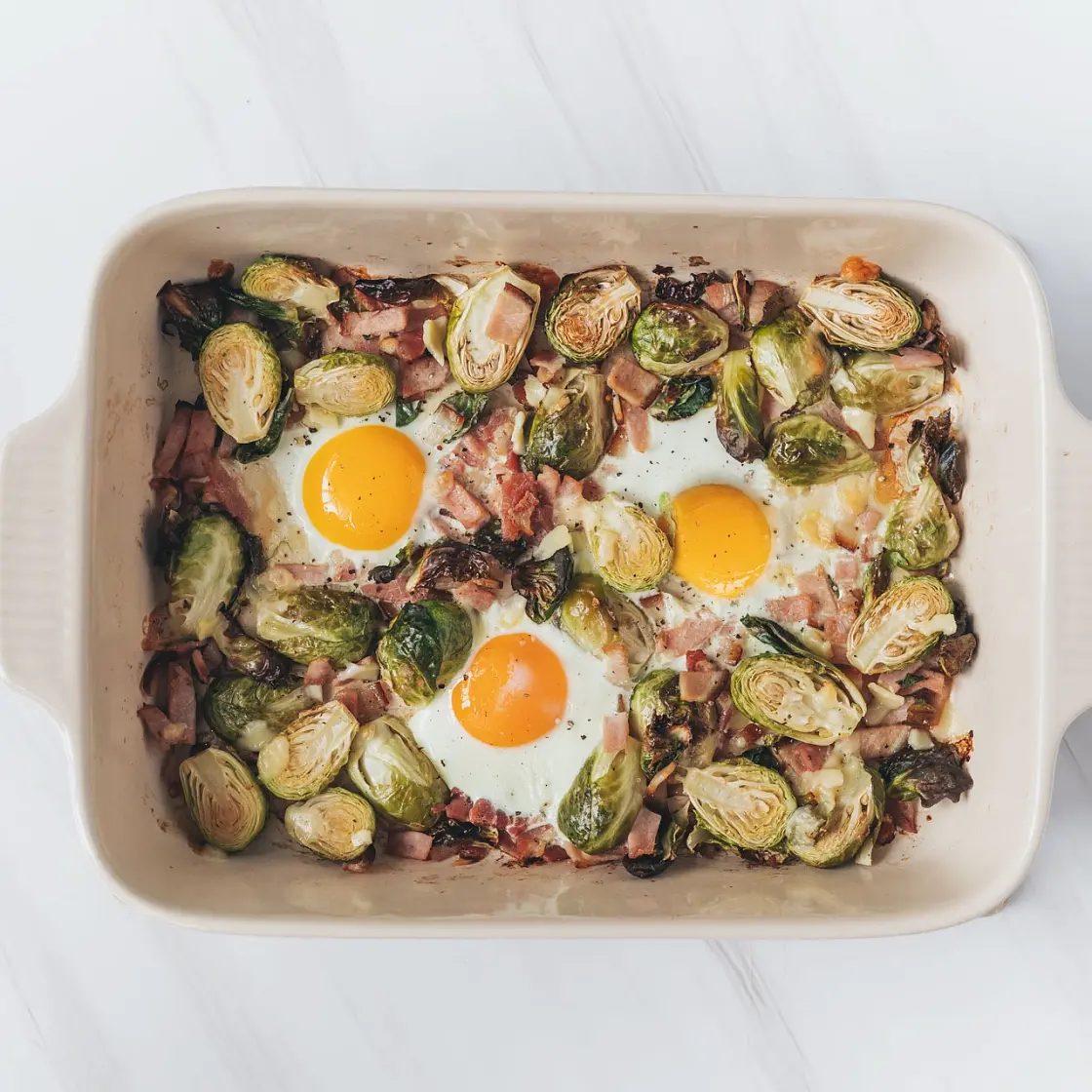 Sheet Pan Brussels Sprouts Egg Hash