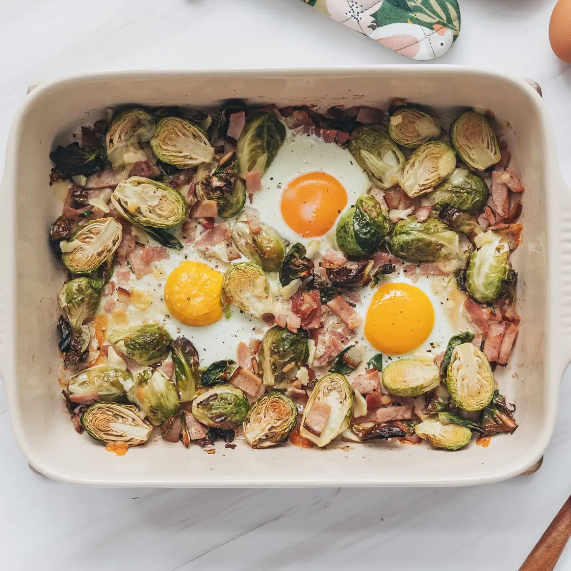 Sheet Pan Brussels Sprouts Egg Hash