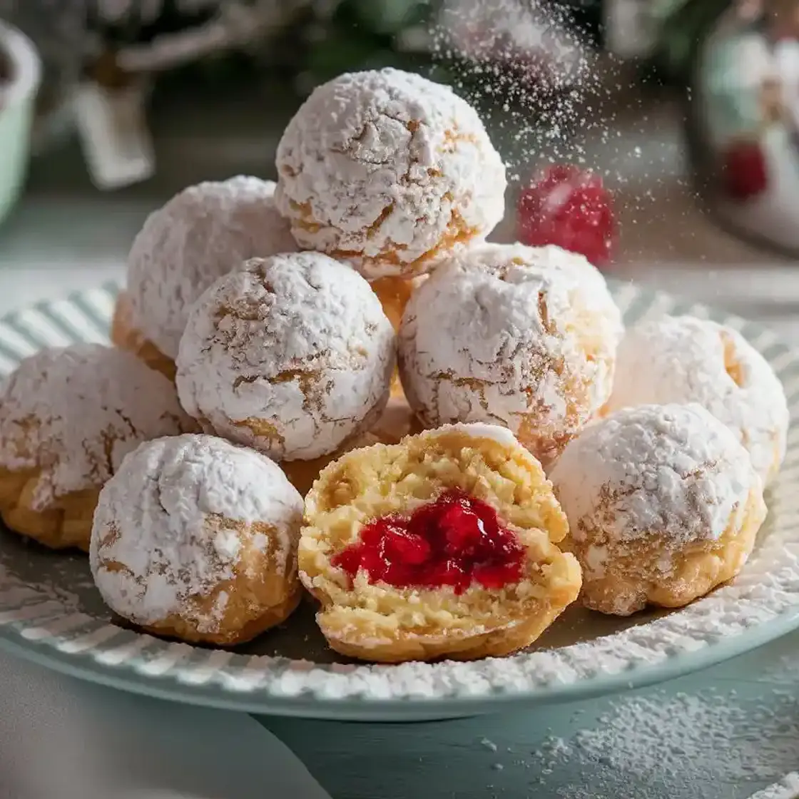 Raspberry Almond Snowball Cookies