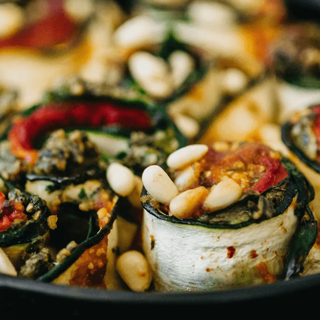 Pesto zucchini roll up lasagne