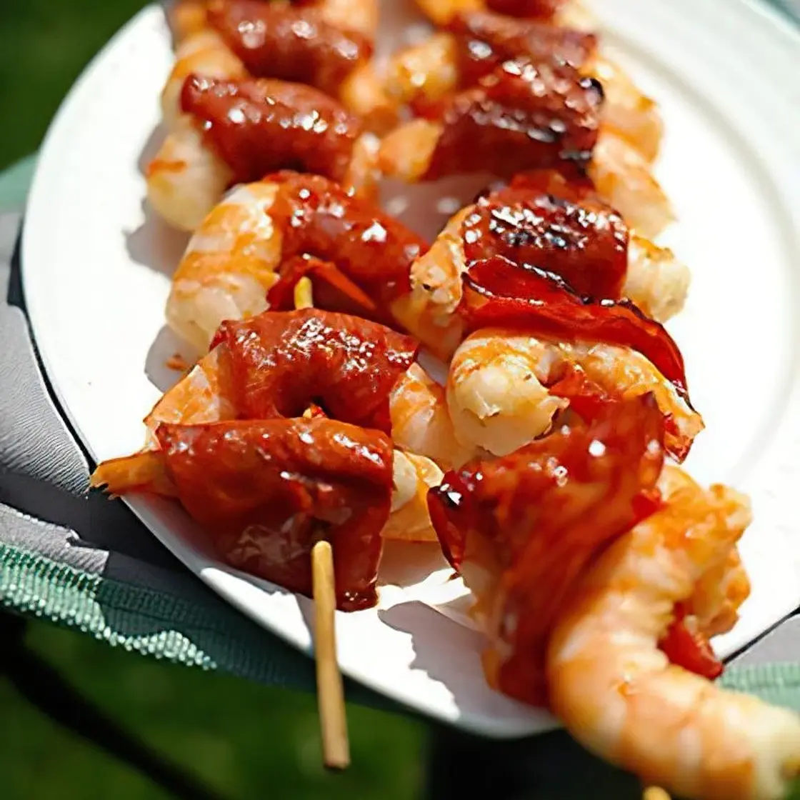 Brochettes de crevettes au chorizo