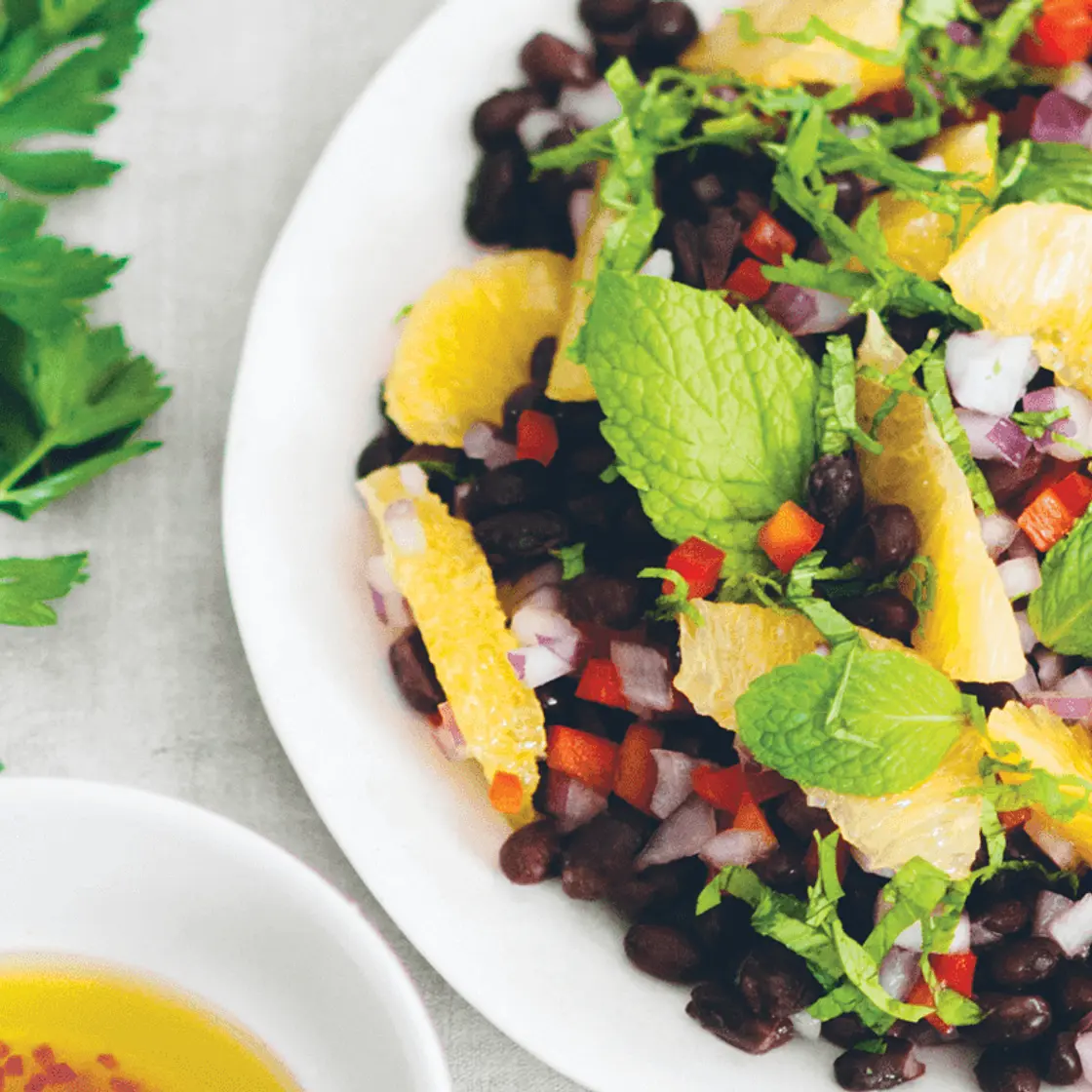 Black bean, orange, coriander and mint salad