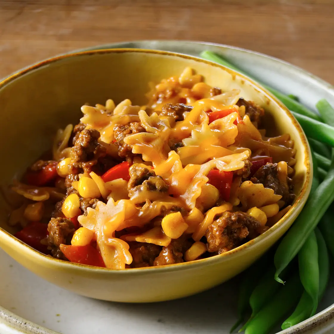 Barbecued Beef and Bow-Tie Dinner
