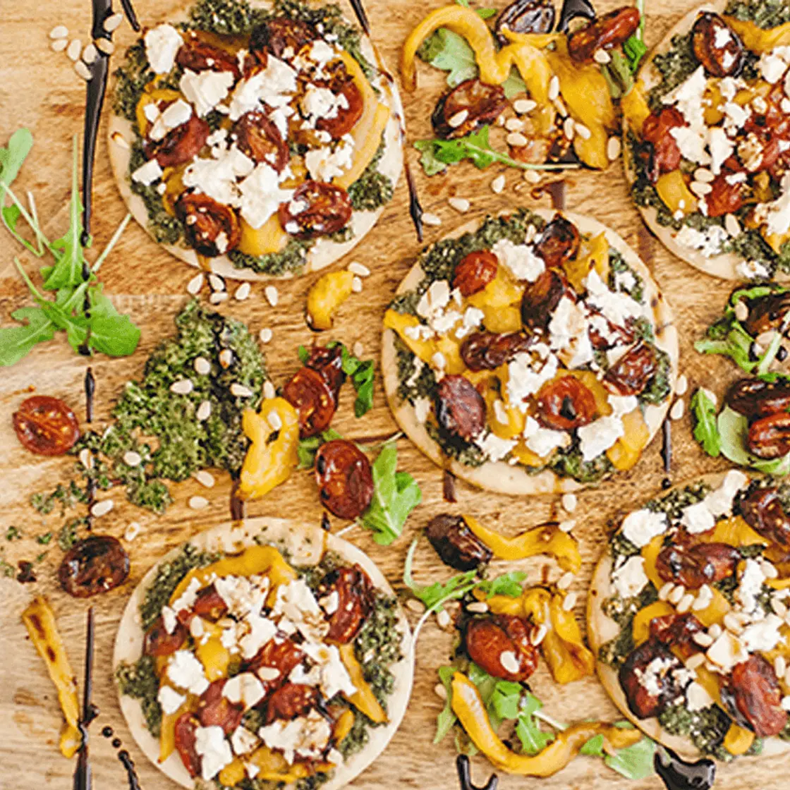 Roasted vegetable pesto pizzetta