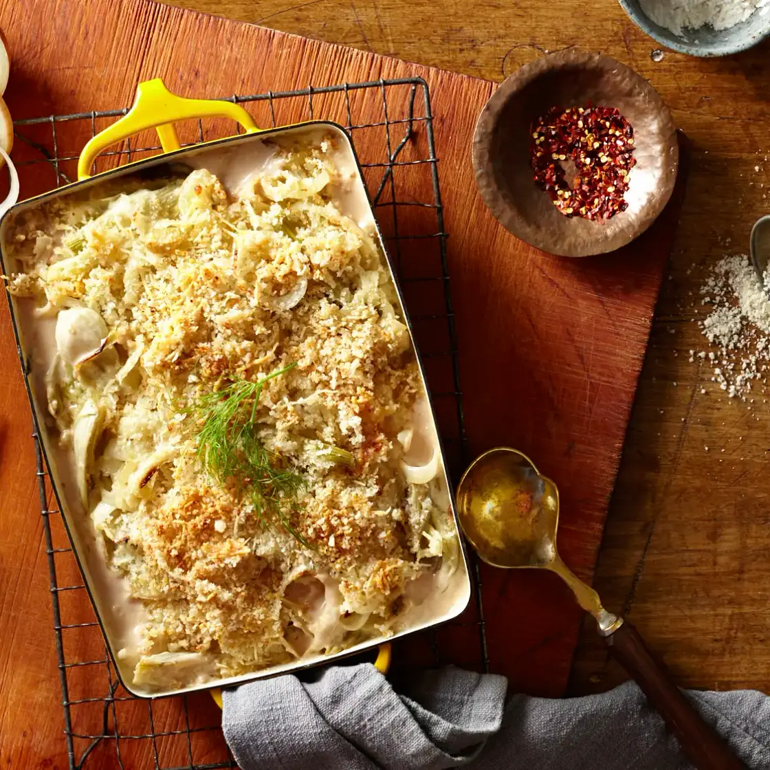 Fennel Gratin with Parmesan Bread Crumbs