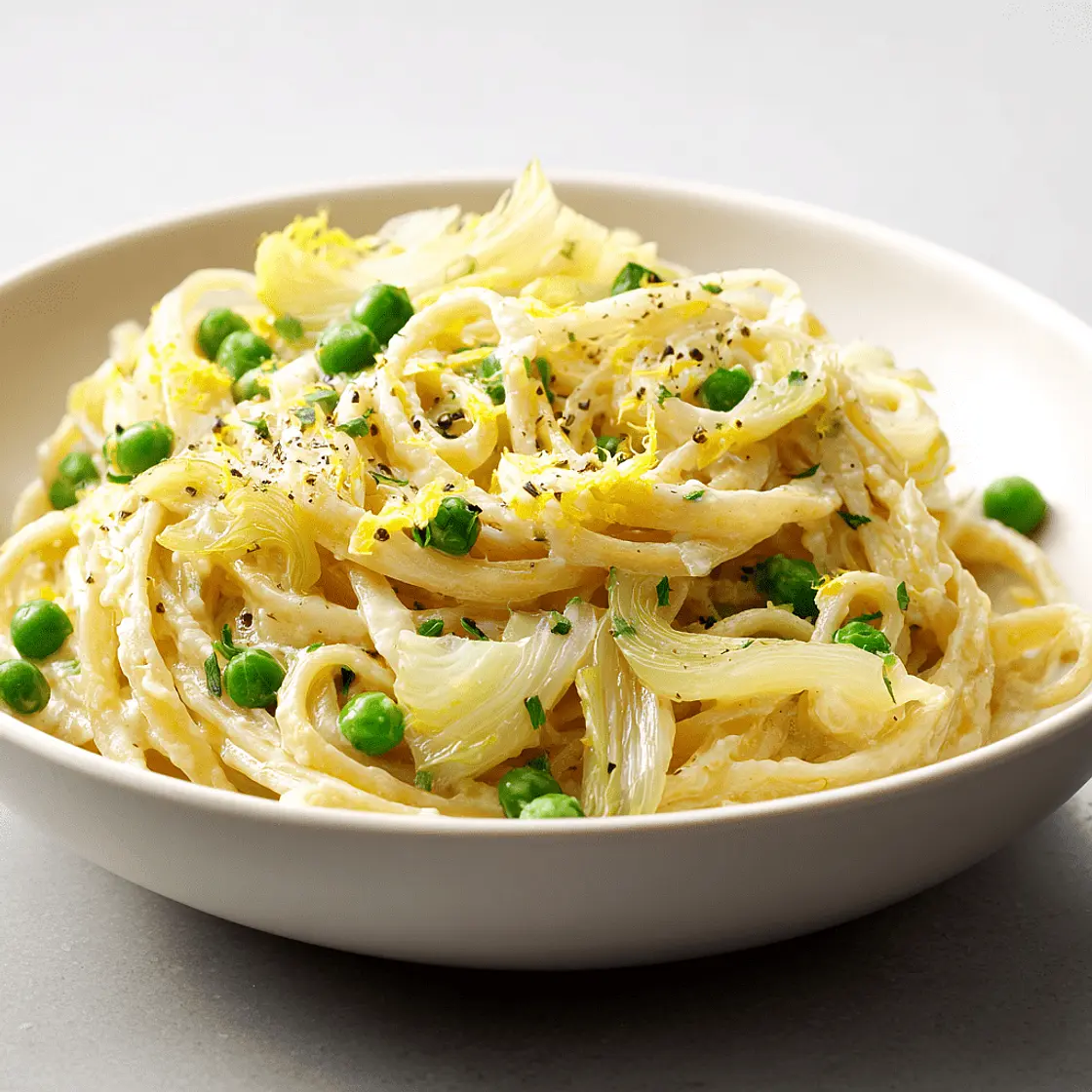 Zitronen Fenchel Erbsen Pasta