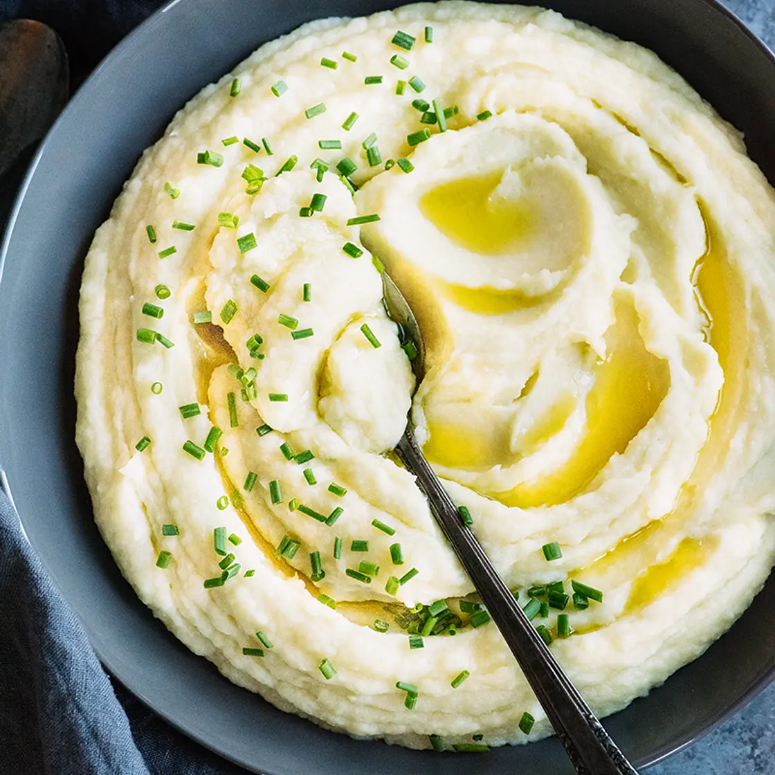 Creamiest Parsnip & Cauliflower Mash with Garlic & Chives