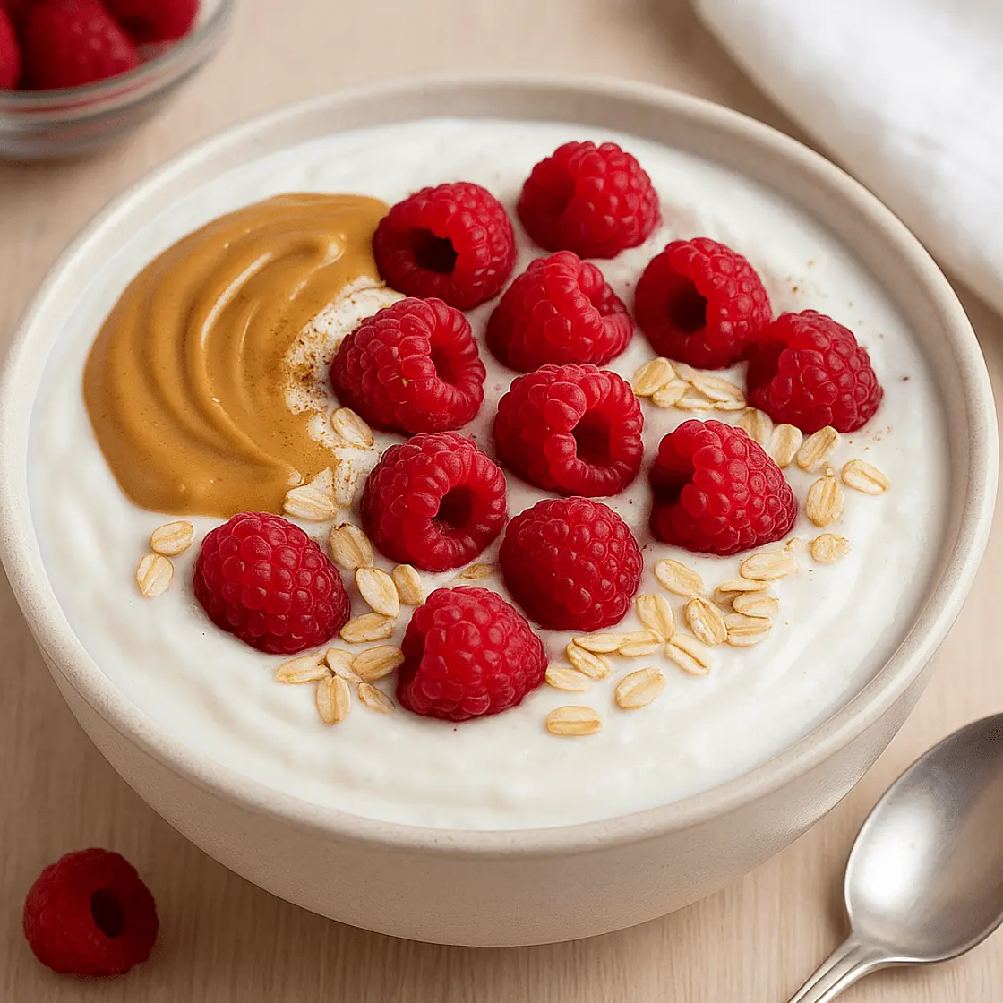 🥣 Protein Frühstücks-Quark mit Himbeeren & Erdnussbutter (311 kcal p.P.)