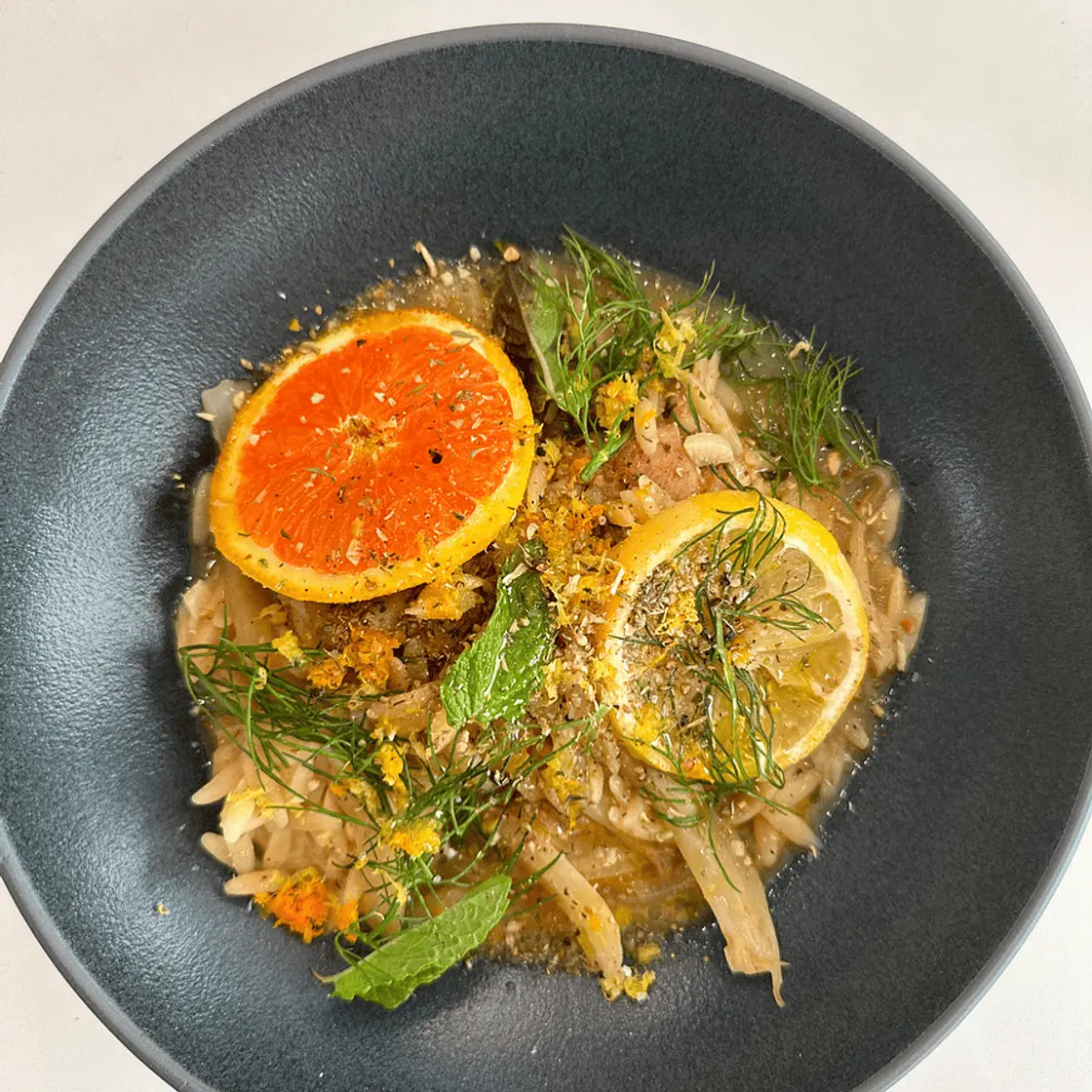 One Pan Citrus Fennel Chicken Thighs and Orzo