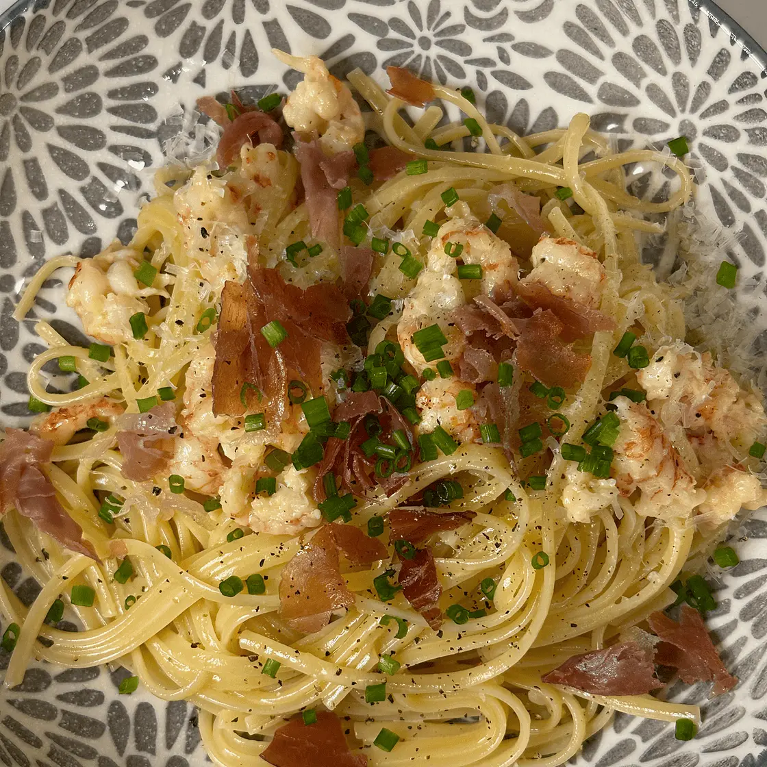 Lobster and Truffle Oil Pasta with Crispy Prosciutto Crumbs