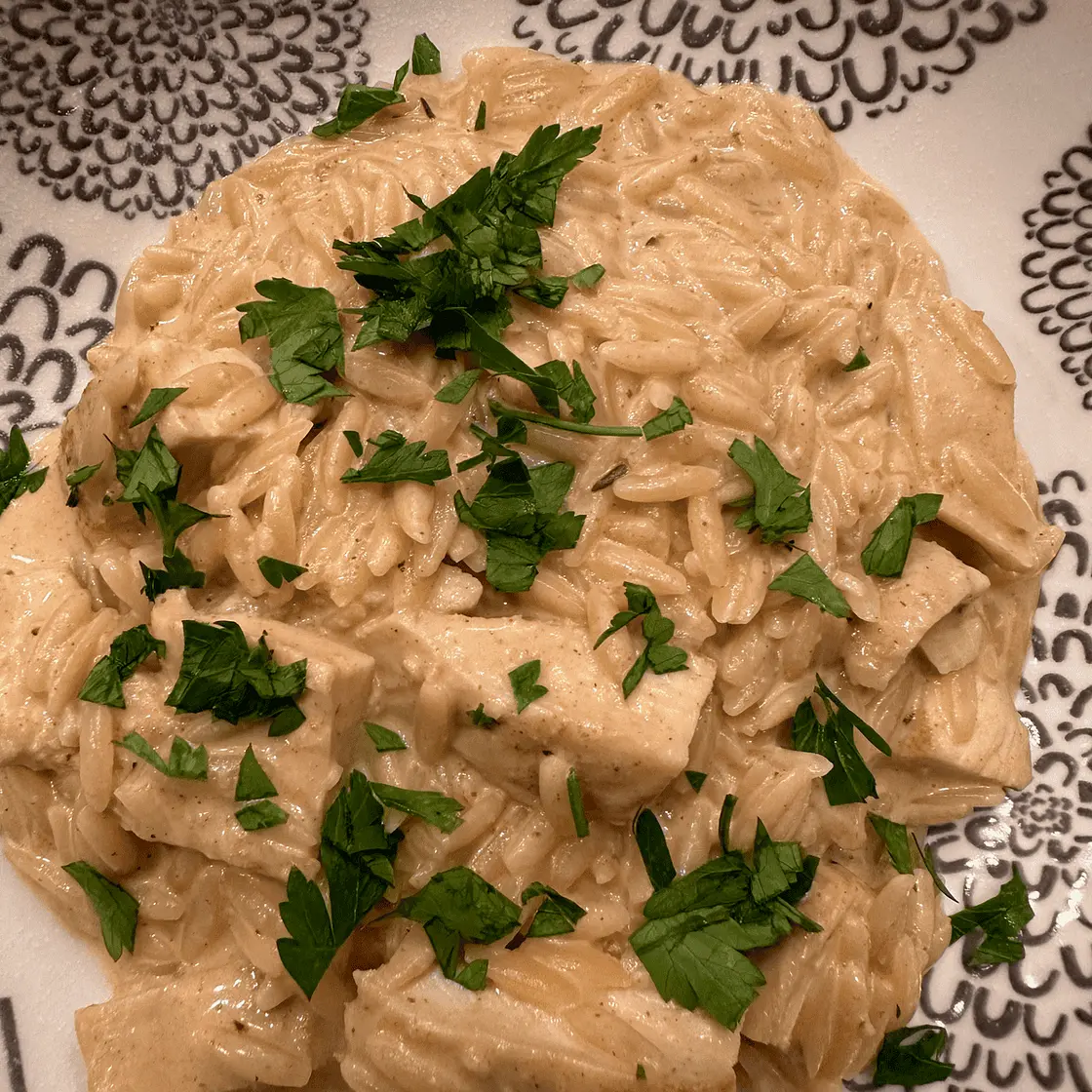 One Pan Cajun Chicken Alfredo Orzo