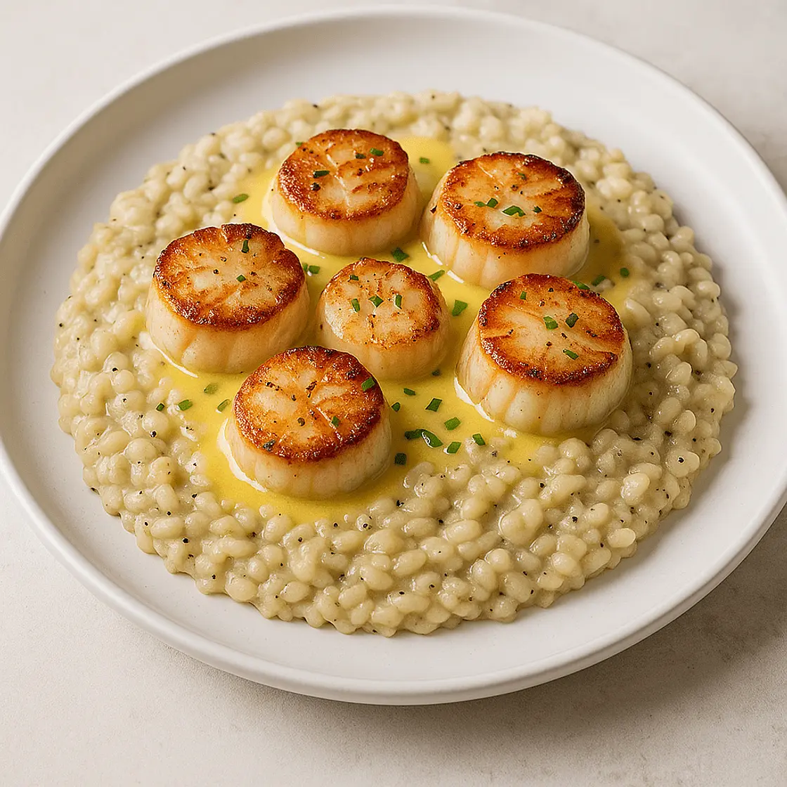 Scallops with Lemon Beurre Blanc and Truffle Parmesan Risotto
