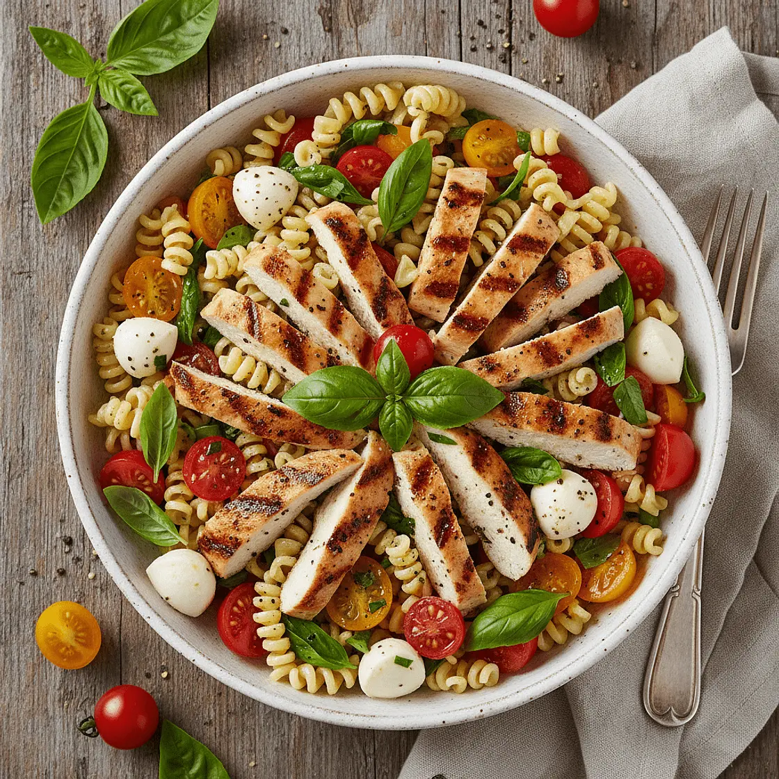 Grilled Chicken Caprese Pasta Salad