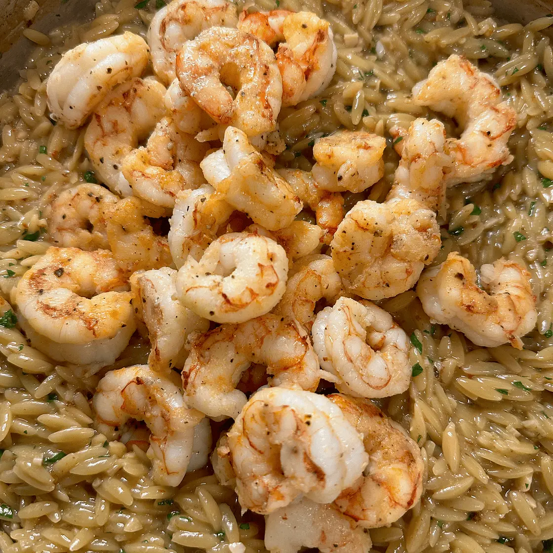 One Pan Miso Butter Shrimp Scampi Orzo