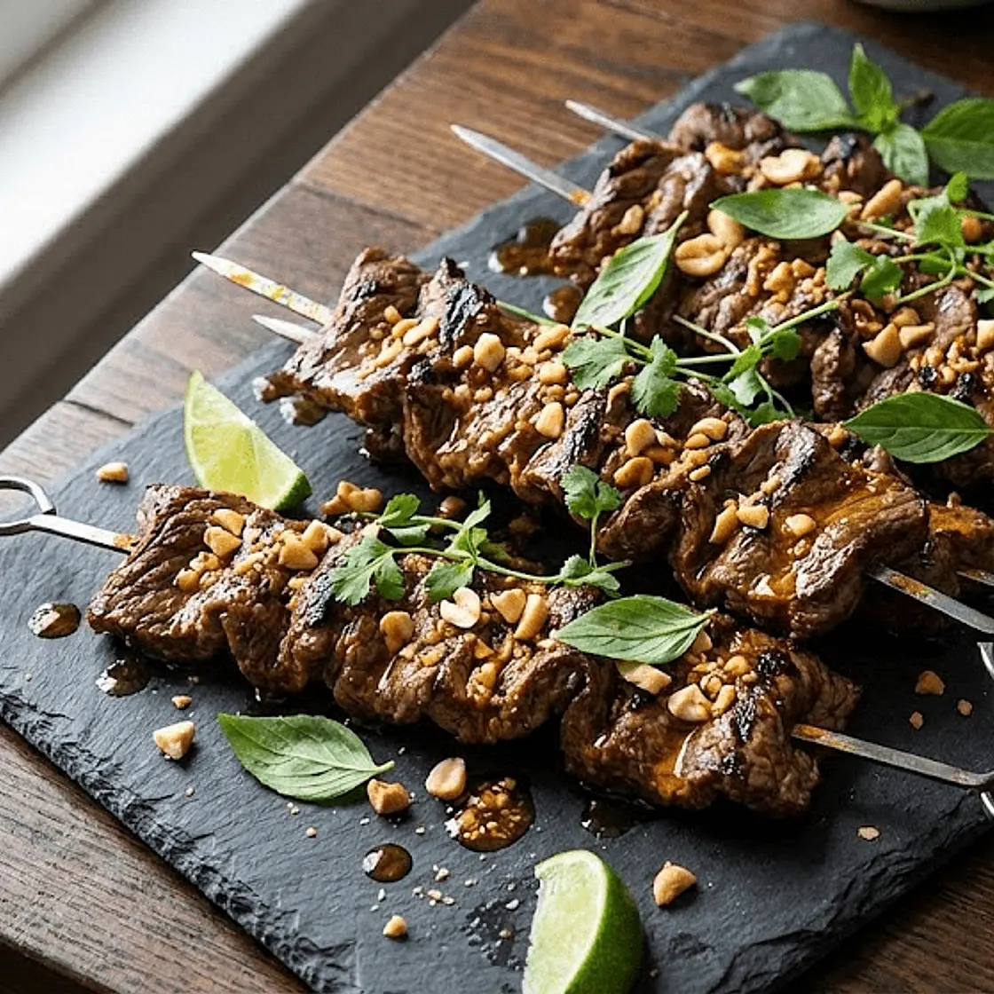 Grilled Beef Skewers with Peanut-Chile Oil