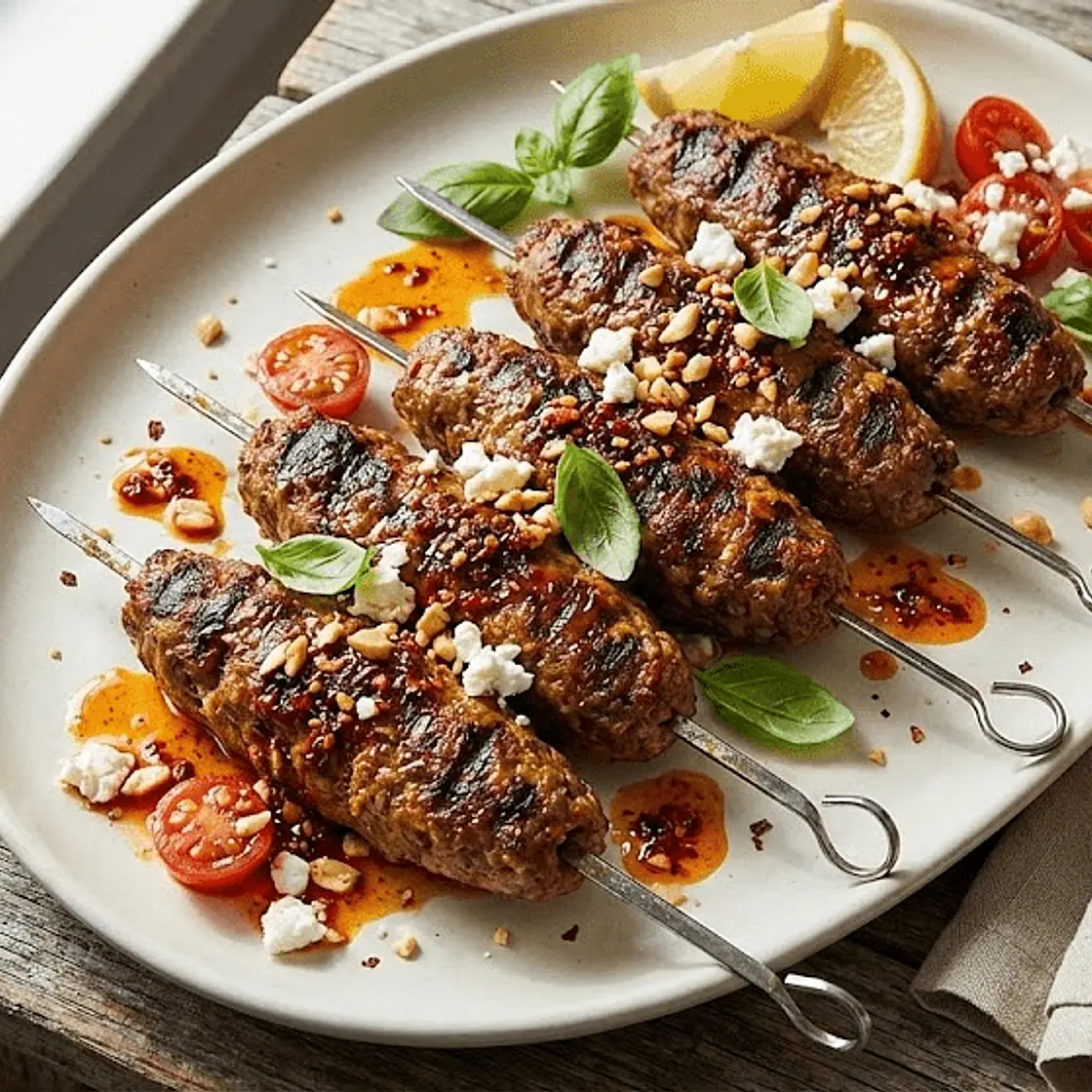 Mediterranean Minced Beef Kebabs with Tomato-Chile Oil