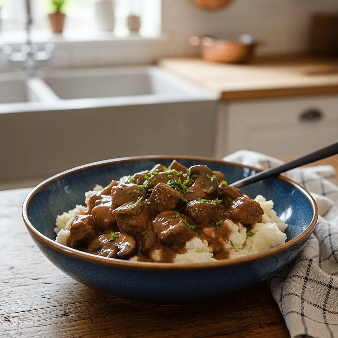 Beef tips with gravy and mushrooms