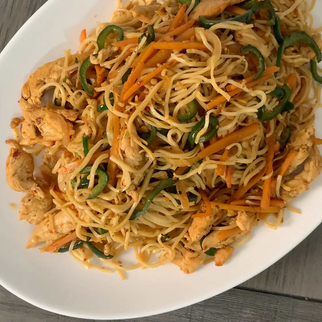 Indo-Chinese Chicken Hakka Noodles — Cooking with Anadi