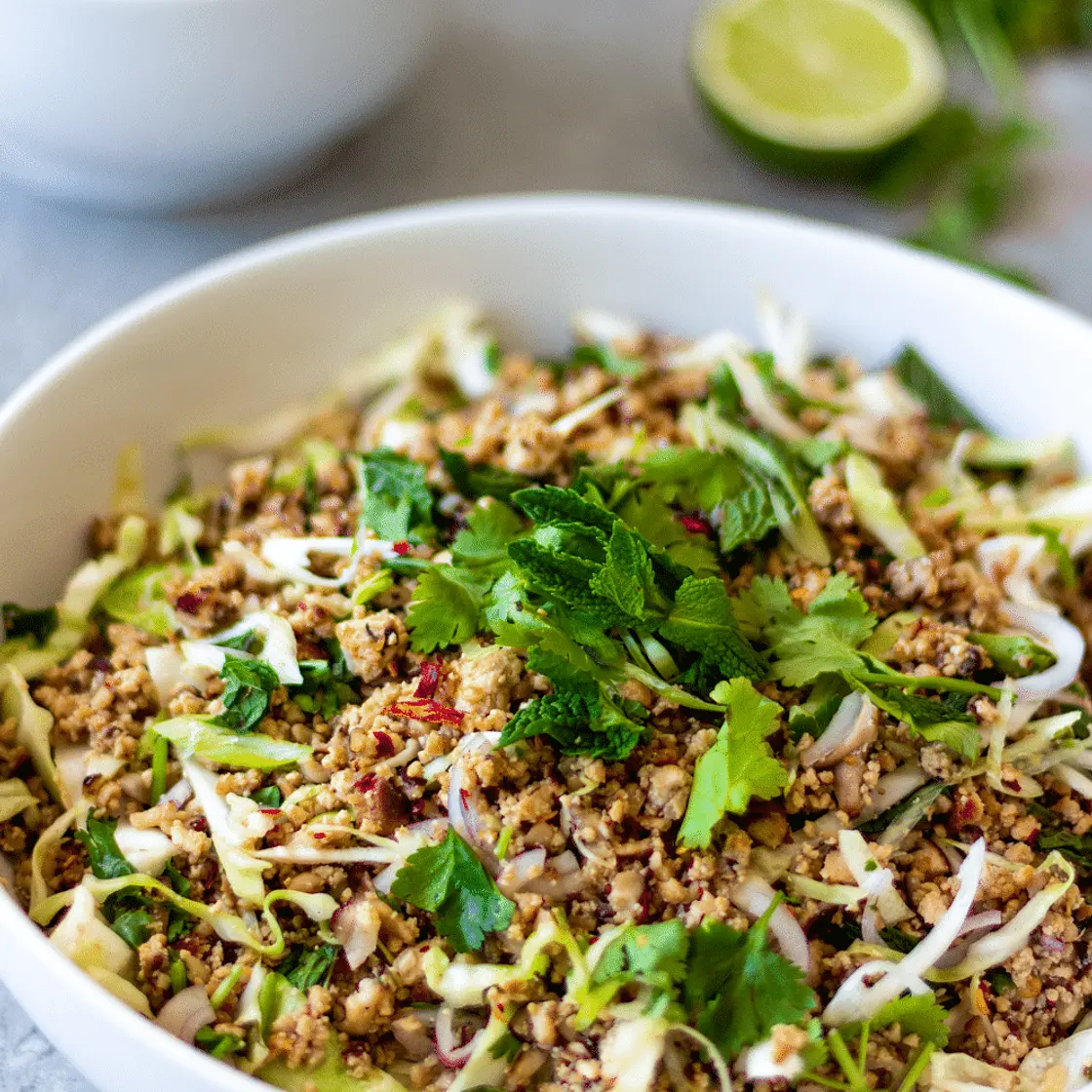 Authentic Vegan Thai Larb Salad with Tofu & Mushrooms
