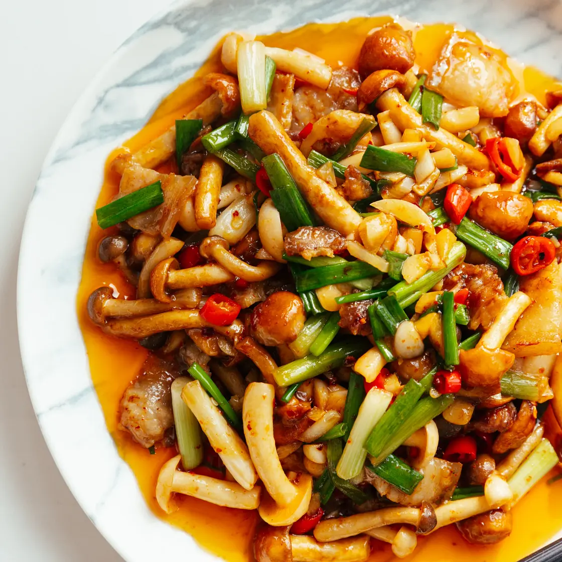 Spicy Mushroom and Pork Belly Stir Fry