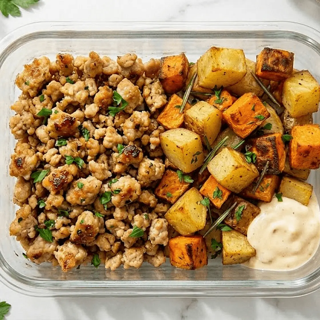 High-Protein Garlic Herb Turkey Bites & Roasted Potatoes