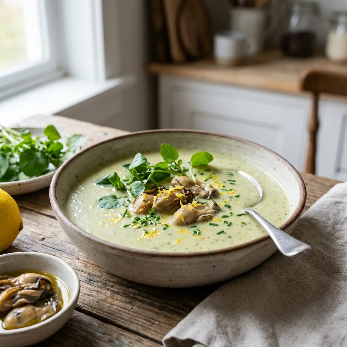 Telomere-Support Creamy Watercress & Smokey Oyster Chowder