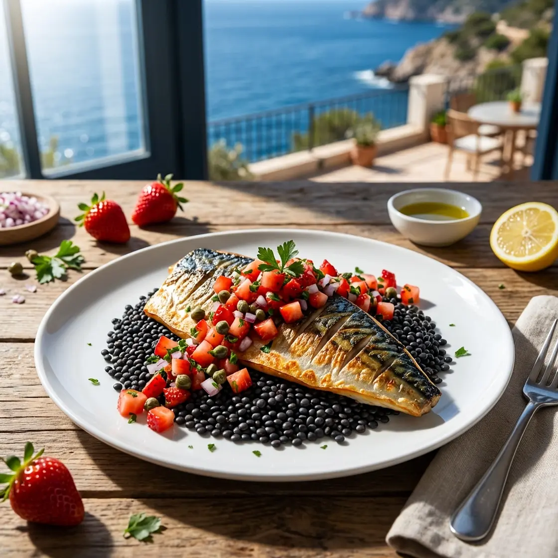 Senolytic Seared Mackerel with Fisetin-Rich Strawberry Caper Salsa