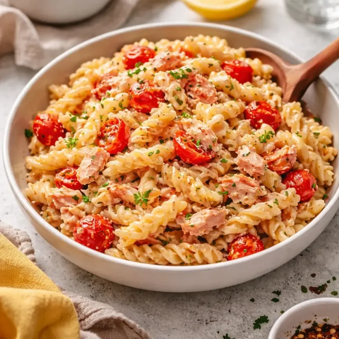 Garlic Baked Feta Salmon Pasta