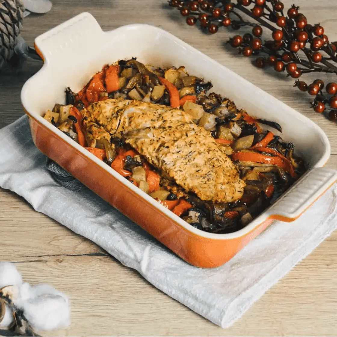 Receta de solomillo de pavo asado con verduras