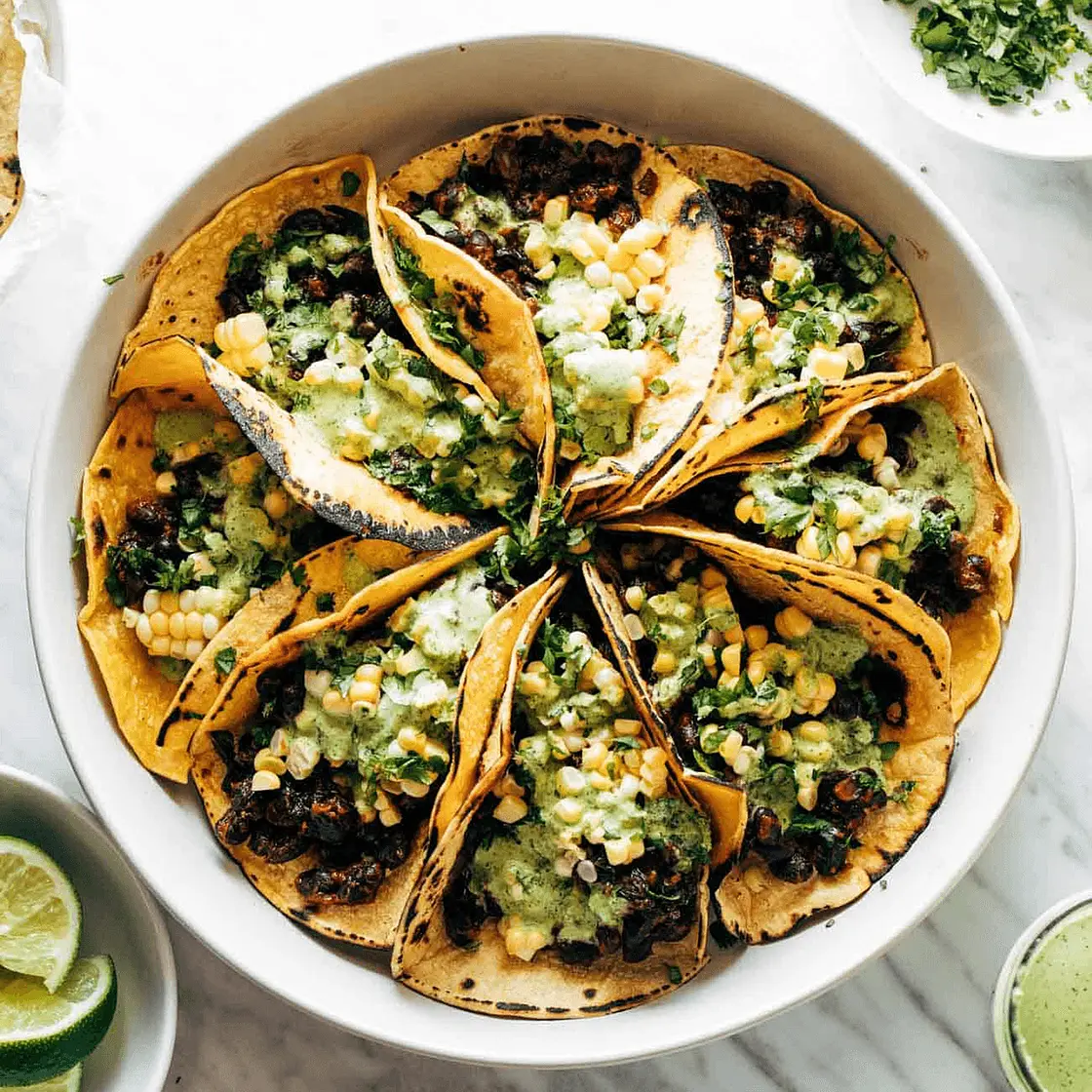 Smoky Beans and Greens Tacos with Aji Verde