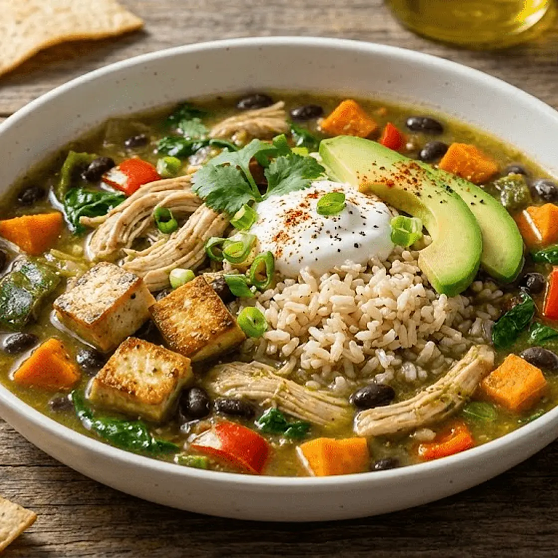 Salsa Verde Chicken and Rice Tortilla Soup