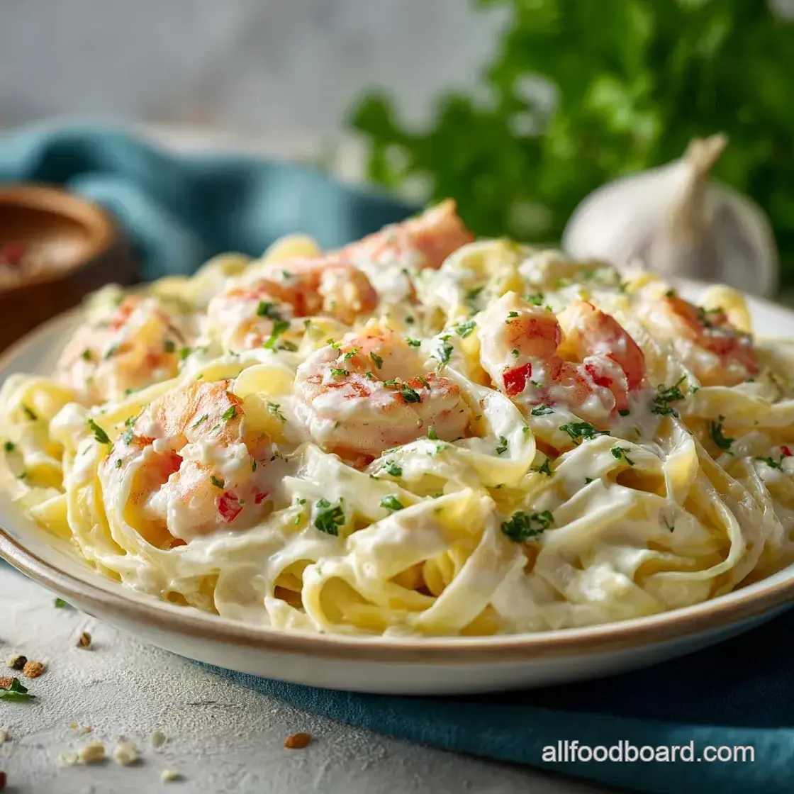 Creamy Shrimp Fettuccine Pasta with Homemade Alfredo Sauce and Garlic