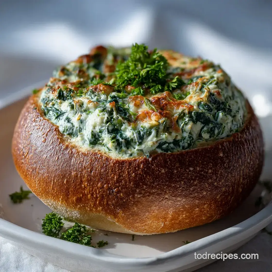 Spinach Dip in a Bread Bowl: Chilled & Creamy