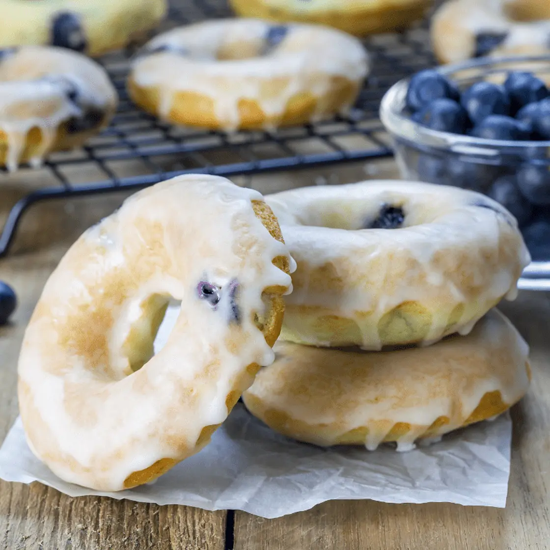 Baked Blueberry Donuts with Lemon Glaze