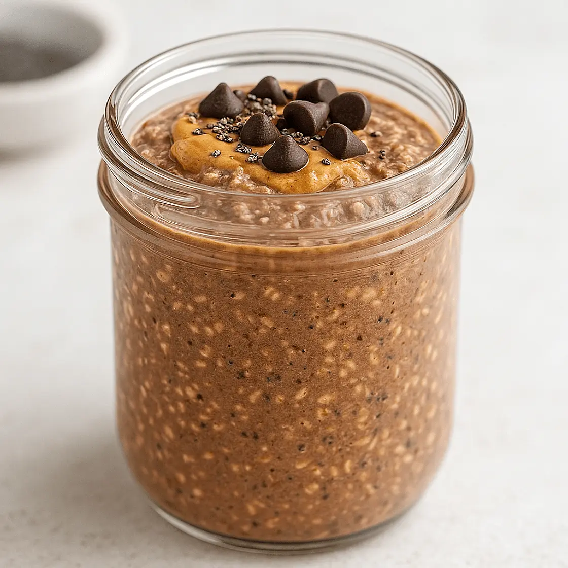 Lower‑Calorie High‑Protein Chocolate Peanut Butter Overnight Oats (with regular PB & milk)